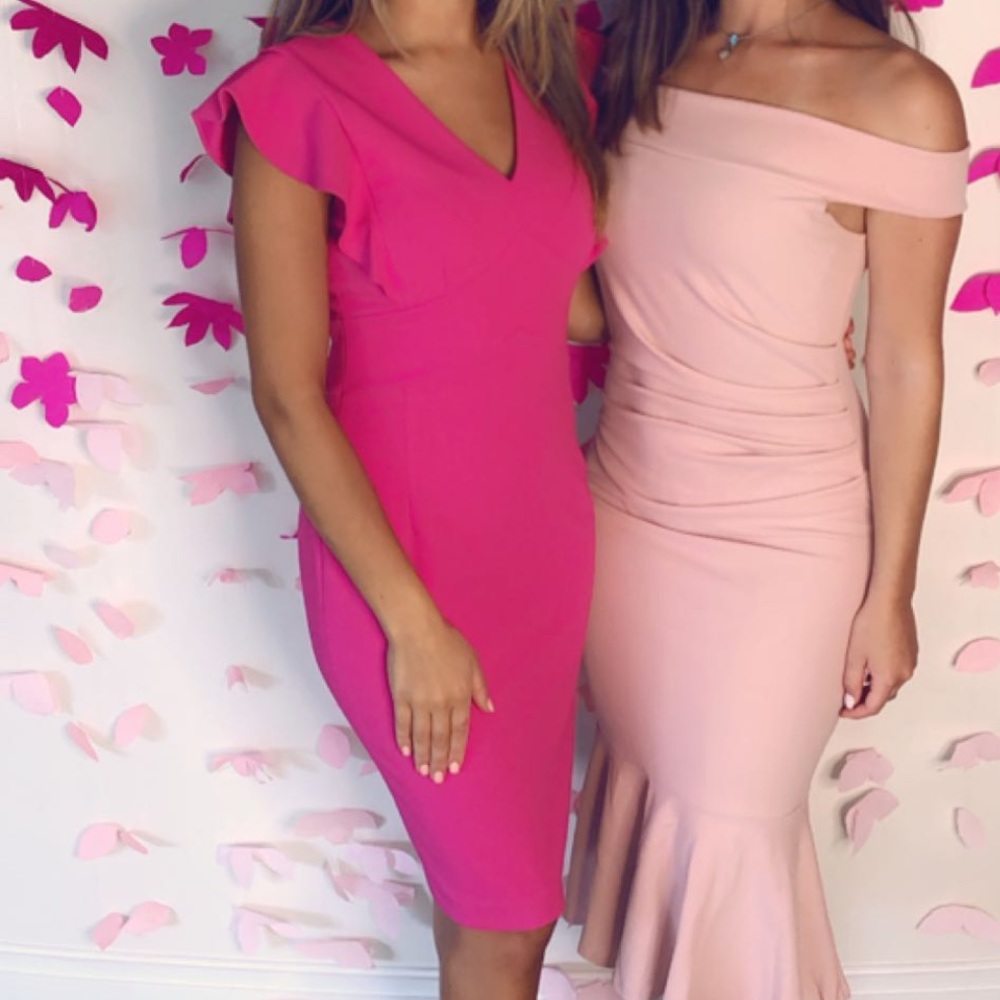 DKNY pink dress ruffle sleeve